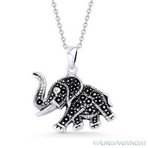 Elephant Animal Charm Pendant in Oxidized .925 Sterling Silver